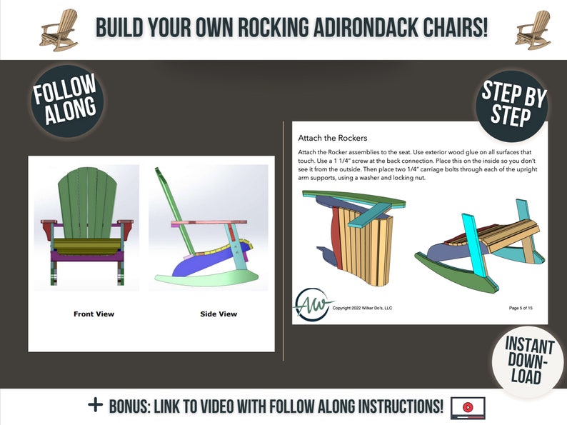 Adirondack Chair Rocker Plans / Digital DIY Woodworking Furniture Plans ...