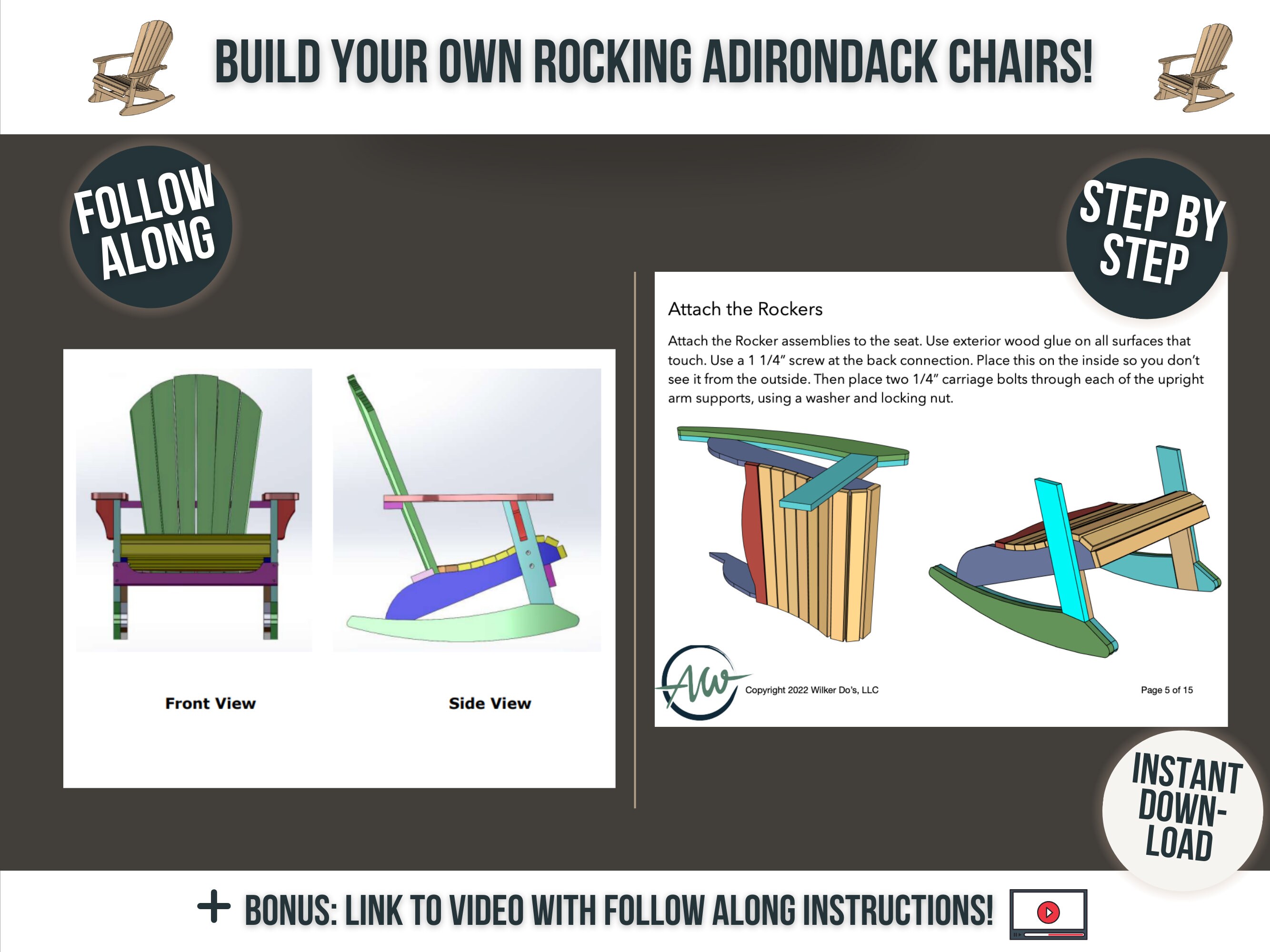 Adirondack Chair Rocker Plans / Digital DIY Woodworking Furniture Plans ...