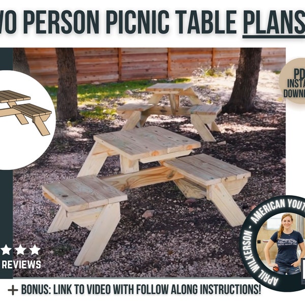 DIY Two Person Picnic Table Plans / Digitial DIY woodworking furniture plans / outdoor patio wooden two person picnic table plans for DIYers