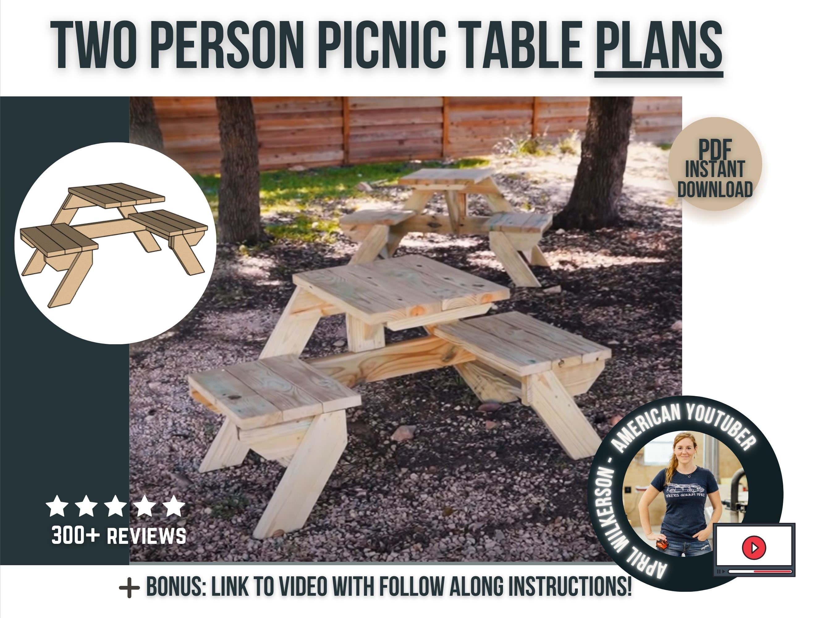 DIY Two Person Picnic Table Plans / Digitial DIY woodworking furniture plans / outdoor patio wooden two person picnic table plans for DIYers