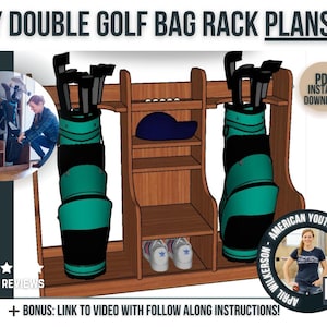 Golf Bag Rack Plans - Double / Printable PDF Woodworking Plans / DIY Golf Bag Stand Blueprints for Woodworker or Golfer