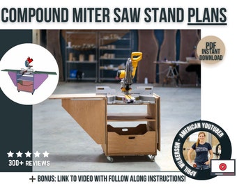 Sliding Compound Miter Saw Stand Plans / Digital Woodworking Plans / DIY Miter Saw Station Plans for Woodworkers / Digital Download