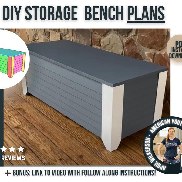 Storage Bench Plans / Digital DIY Woodworking Plans / Outdoor Storage Bin Blueprints or Indoor Storage Box Plans