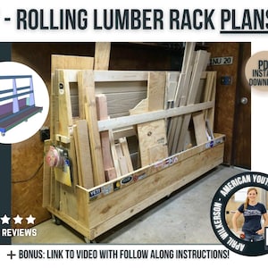 ローリング木材カートの設計図 / DIY 移動式木材保管計画 / DIY 愛好家のためのデジタルダウンロード DIY 木工計画 / 木工所の保管設計図