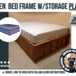 Queen Bed Frame Plans / DIY Digital Plan for Bed with Storage / Woodworking Blueprints for DIYer