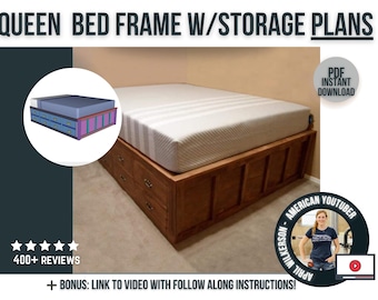 Queen Bed Frame Plans / DIY Digital Plan for Bed with Storage / Woodworking Blueprints for DIYer
