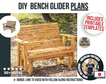 Glider Bench Plans with Template Cut Out / Printable Outdoor DIY Furniture Plans / Patio Bench Glider Plans for DIY woodworker