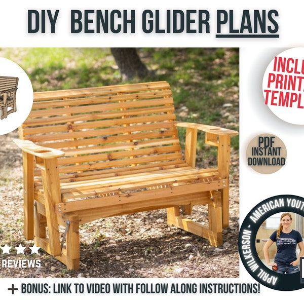 Glider Bench Plans with Template Cut Out / Printable Outdoor DIY Furniture Plans / Patio Bench Glider Plans for DIY woodworker