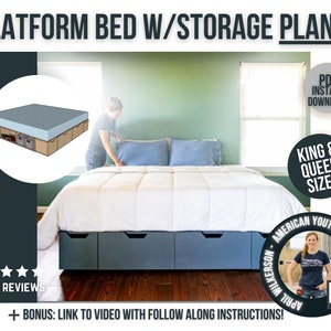 Platform Bed With Storage Plans / Digital DIY Woodworking Plans / Do it yourself Platform Bed Blueprints / King Bed Plans / Queen Bed Plans