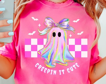 Creepin it Cute Ghost Halloween Shirt,Comfort Colors Womens Halloween Tshirt,Cute Fall T-shirt,Girly Spooky Season Tee, Gift For Halloween