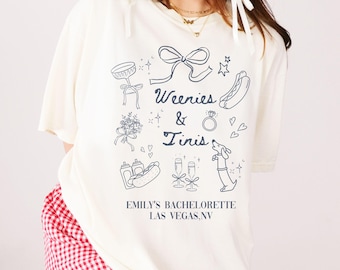Weenies and Tinis Custom Bachelorette Shirt,Comfort Colors Matching Martini Hotdog Theme Bridal Party Bach Tshirt,Bridesmaids Tini Tee Gifts