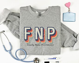 Sweat-shirt ras du cou rétro FNP chemise étudiante minimaliste infirmière praticienne, futur cadeau de diplômé Pmhnp fnp DNP, pull FNP en devenir