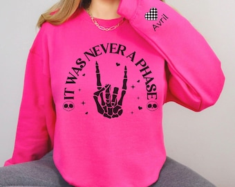 It Was Never A Phase Personalized Sweatshirt,Custom Sleeve Name Crewneck,Elder Emo Sweater Gift,Midwest Concert Festival,Punk Rock WWWY Top