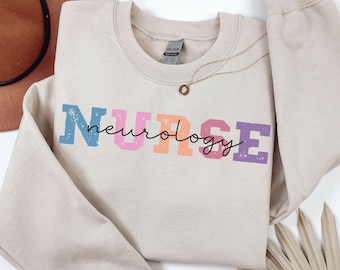 Moletom para enfermeiro de neurologia, suéter para esquadrão de neurologia, enfermeiro de UTI neurológica, blusa de gola redonda para cirurgia neurológica, gola redonda para neurologia, presente para enfermeiro de neurologia
