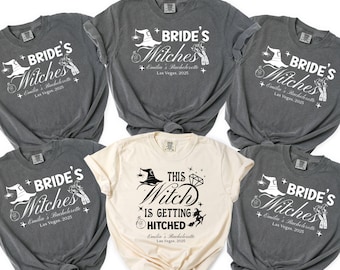 Custom This Witch Is Getting Hitched Bachelorette Shirt Brides Witches Crew Tee,Bride's Crew Shirt, Halloween Bach Spooky Witchy Bride Gift