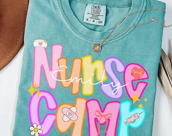 Custom Nurse Summer Camp Shirt,Personalized Name Nursing Camping Tshirt,Matching Group Tee,Trendy RN NP Healthcare Summer Girls Trip Outfit