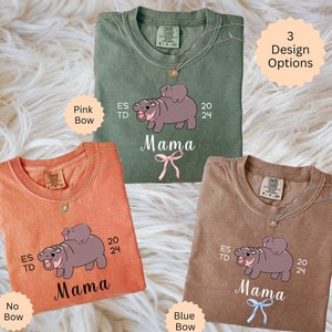 Mama Hippo Custom Est Year Shirt,Gift for Baby Hippo Animal Lover,Cute Graphic Tees for Mom,Funny Mommy Family Personalized Mothers Day Gift