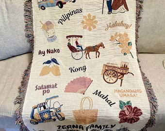 Custom Pilipinas Kong Mahal Woven Blanket Couch,Philippine Inspired Tapestry,Filipino Gifts Family Mom Grandma Wife GF,Pinoy Picnic Blanket