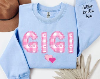Gigi Personalized Sweatshirt,Custom Grandkids Names Sleeve ,Valentines Mothers Day Gift Grandma Nana Oma,Promoted to Granny Pregnancy Reveal