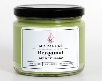 Bougie parfumée à la bergamote | Bougie 9 oz | Monsieur Bougie | Bougies pour hommes et femmes| Cadeaux de bougies | 100 % cire de soja | Soldes !!!