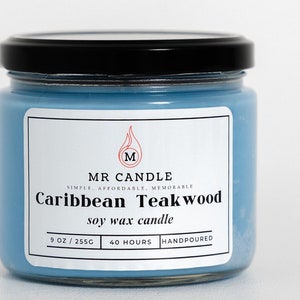 Caribbean Teakwood Scented Candle | 9 oz Candle | Mr Candle | Men & Women Candles| Candle Gifts |  100% Soy Wax | Sale!!!