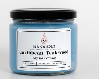 Caribbean Teakwood Scented Candle | 9 oz Candle | Mr Candle | Men & Women Candles| Candle Gifts |  100% Soy Wax | Sale!!!