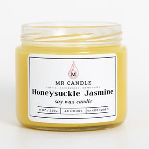 Honey Suckle Jasmine Scented Candle 9 oz Candle Mr Candle Men & Women Candles Candle Gifts 100% Soy Wax Sale image 2