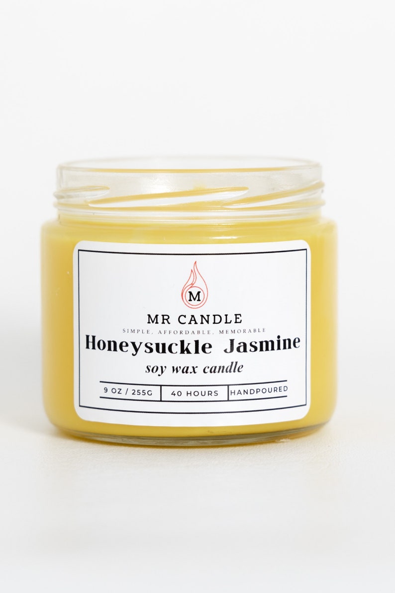 Honey Suckle Jasmine Scented Candle 9 oz Candle Mr Candle Men & Women Candles Candle Gifts 100% Soy Wax Sale image 2