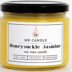 Honey Suckle Jasmine Scented Candle 9 oz Candle Mr Candle Men & Women Candles Candle Gifts 100% Soy Wax Sale image 1