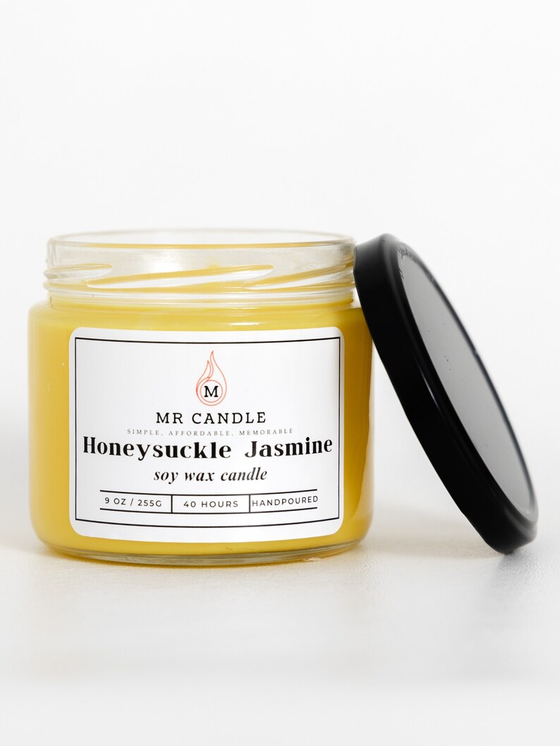Honey Suckle Jasmine Scented Candle 9 oz Candle Mr Candle Men & Women Candles Candle Gifts 100% Soy Wax Sale image 3