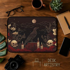 Gothic Raven Laptop Sleeve: Dark Academia Skull & Candle Art
