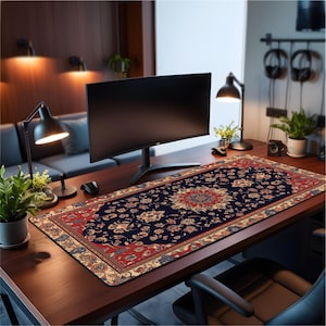 Persian Rug Desk Mat – Intricate Floral Pattern Mouse Pad | Elegant Vintage Desk Decor |  Aesthetic Workspace Accessory for Home Office