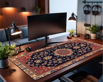 Persian Rug Desk Mat – Intricate Floral Pattern Mouse Pad | Elegant Vintage Desk Decor |  Aesthetic Workspace Accessory for Home Office