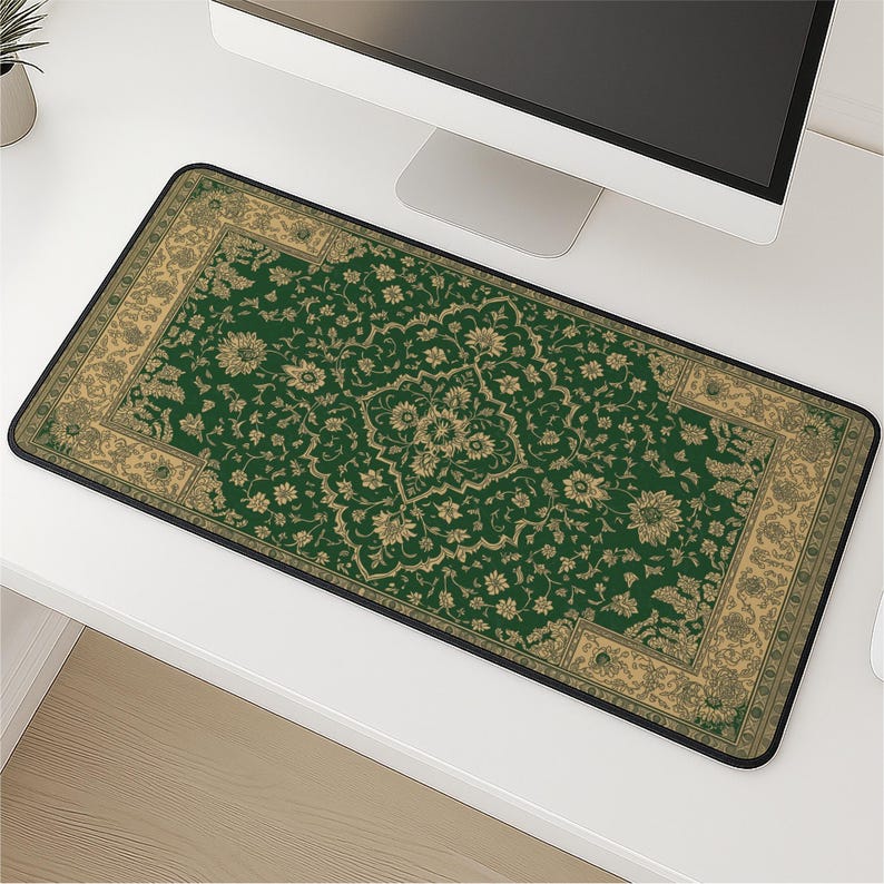 Emerald Green Rug Desk Mat: Persian Floral Mouse Pad image 3