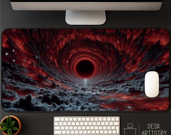 Red Cosmic Black Hole Desk Mat: Space Galaxy Mouse Pad, Sci-Fi Art Desk Pad for Office, Gaming, and Home Workspace Decor