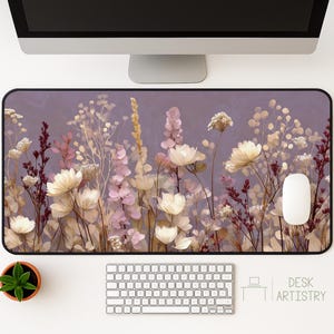 Wildflower Desk Mat: Soft Purple Floral Botanical Office Decor