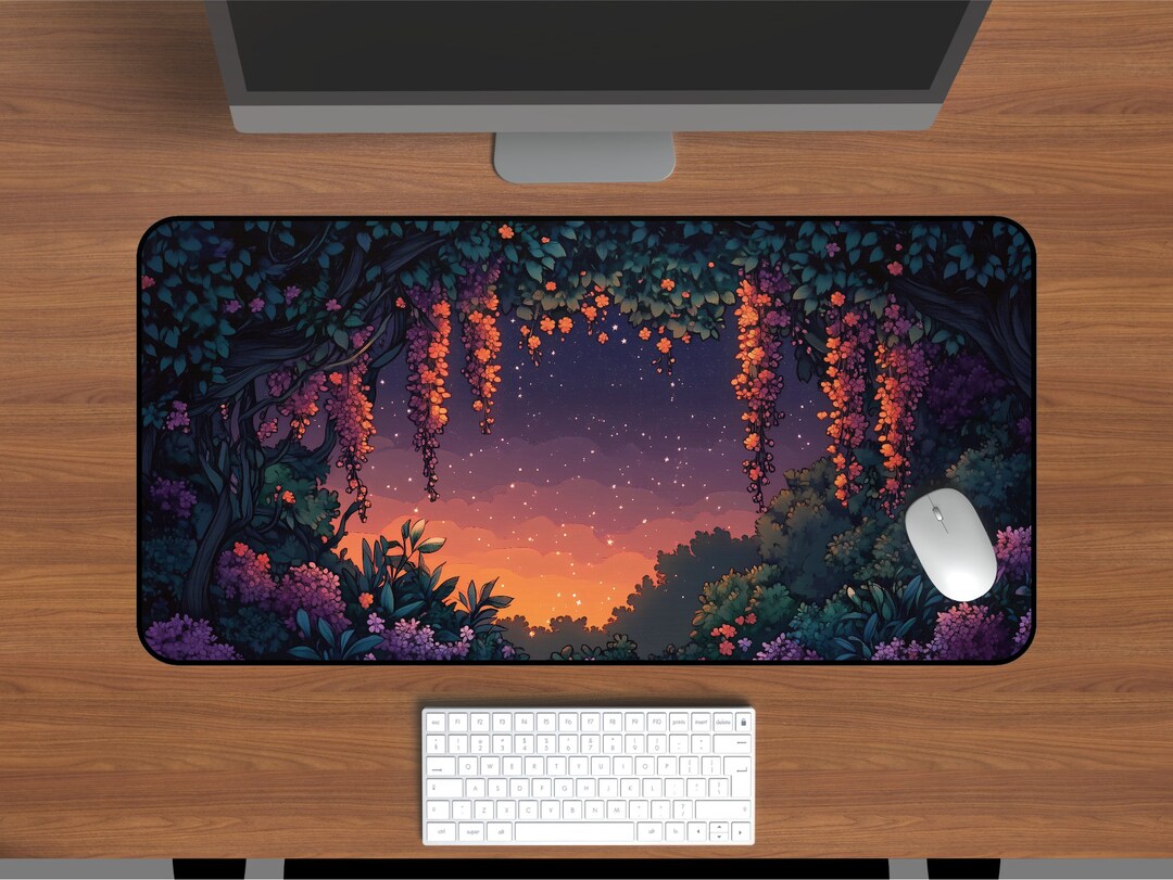 Cottagecore Desk Mat: Lofi Hanging Garden, Sunset Jungle Mousepad - Etsy