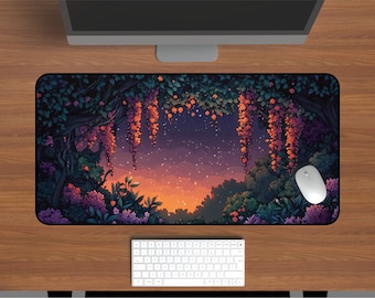 Cottagecore Desk Mat: Lofi Hanging Garden, Sunset Jungle Mousepad