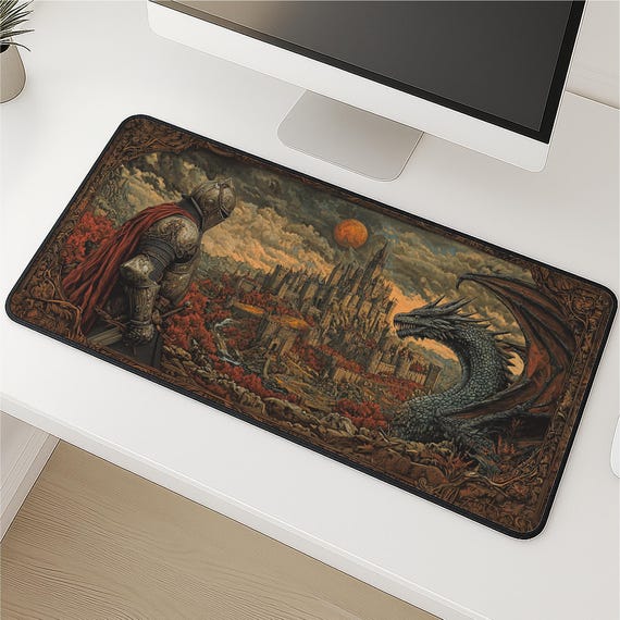 Gothic Dragon Desk Mat: Medieval Knight Castle Gaming Pad