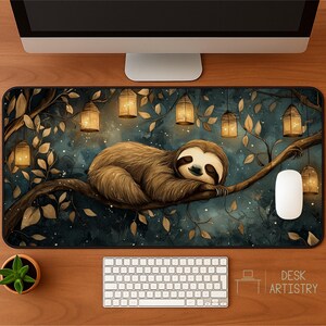 Dreamy Sloth Desk Mat: Cozy Forest Office Decor