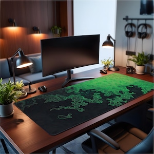 Green Abstract Desk Mat: Large Minimalist Gaming Mouse Pad