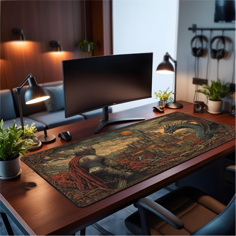 Gothic Dragon Desk Mat: Medieval Knight Castle Gaming Pad image 9
