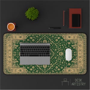 Emerald Green Rug Desk Mat: Persian Floral Mouse Pad image 8