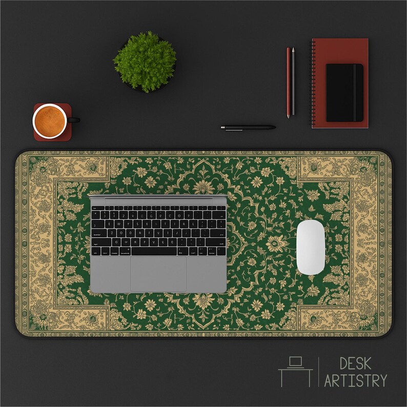 Emerald Green Rug Desk Mat: Persian Floral Mouse Pad image 8