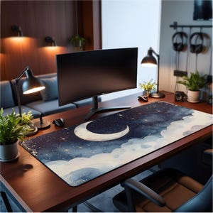 Crescent Moon Desk Mat: Dreamy Celestial Home Office Decor
