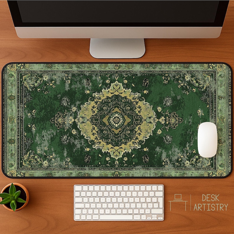 Desk Rug Pattern Vintage Persian Rug Desk Mat: Distraught Green Oriental Office Decor - Etsy