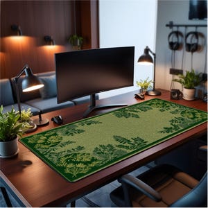 Botanical Desk Mat | Large Gaming Mousepad with Dark Green Leaves, Elegant Plant Lover Office Decor, Nature Aesthetic Workspace