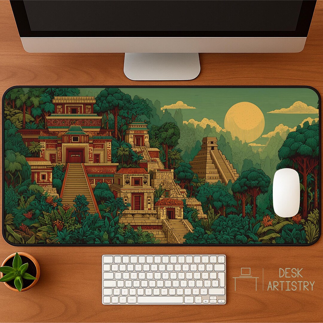 Aztec Temple Desk Mat | Ancient Mesoamerican Jungle Mousepad | Aztec ...