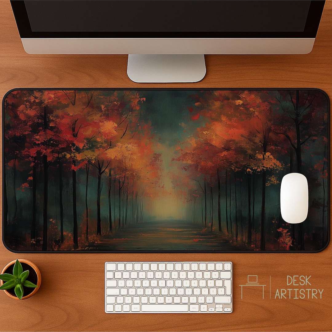 Autumn Forest Desk Mat: Cozy Fall Office Decor - Etsy