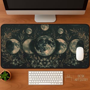 Moon Phases Desk Mat: Witchy Celestial Dark Academia Decor